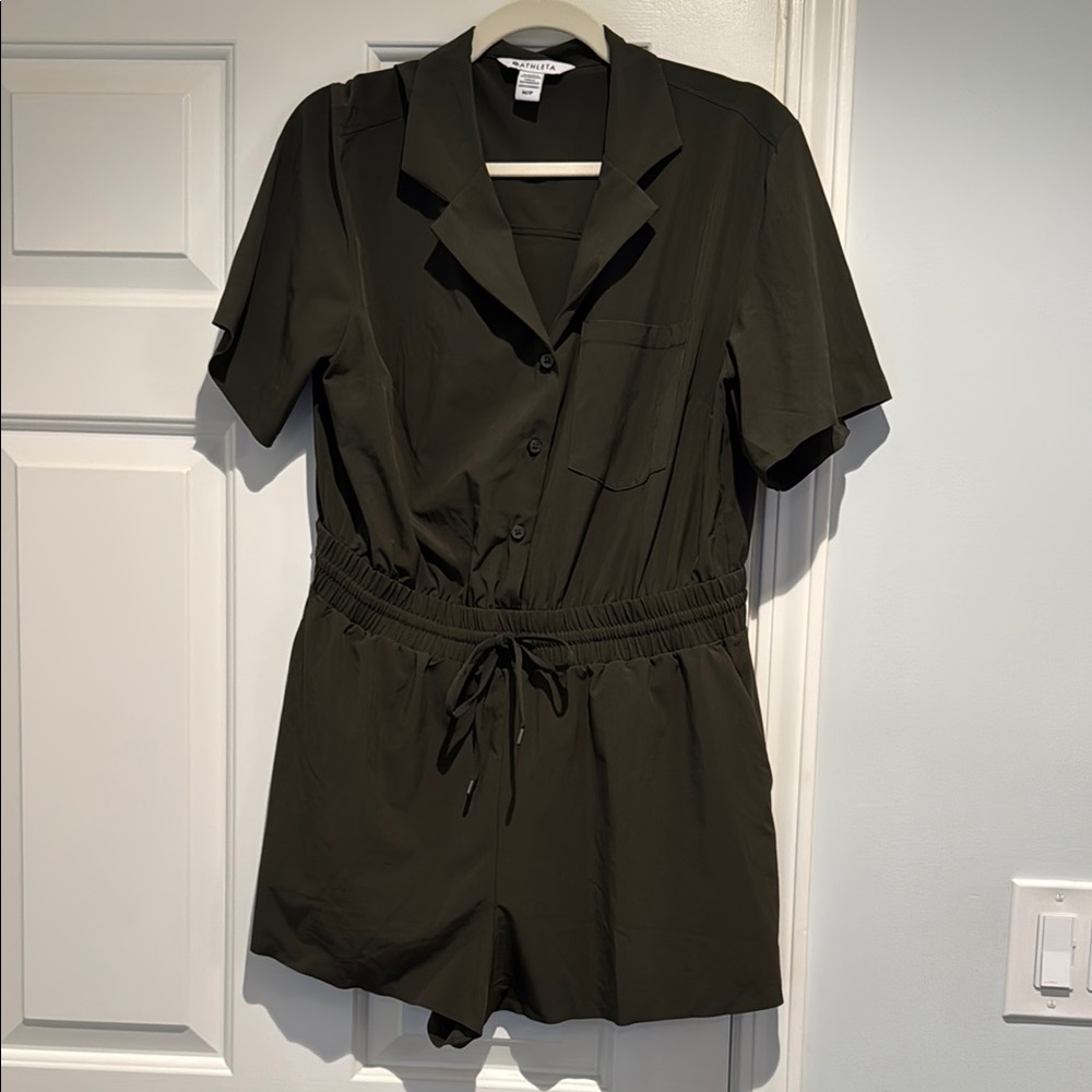 Athleta Olive Button-Up Jumpsuit